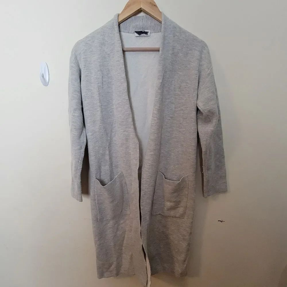 BABATON by Aritzia Lance Wool Blend Long Open Front Cardigan Grey XS